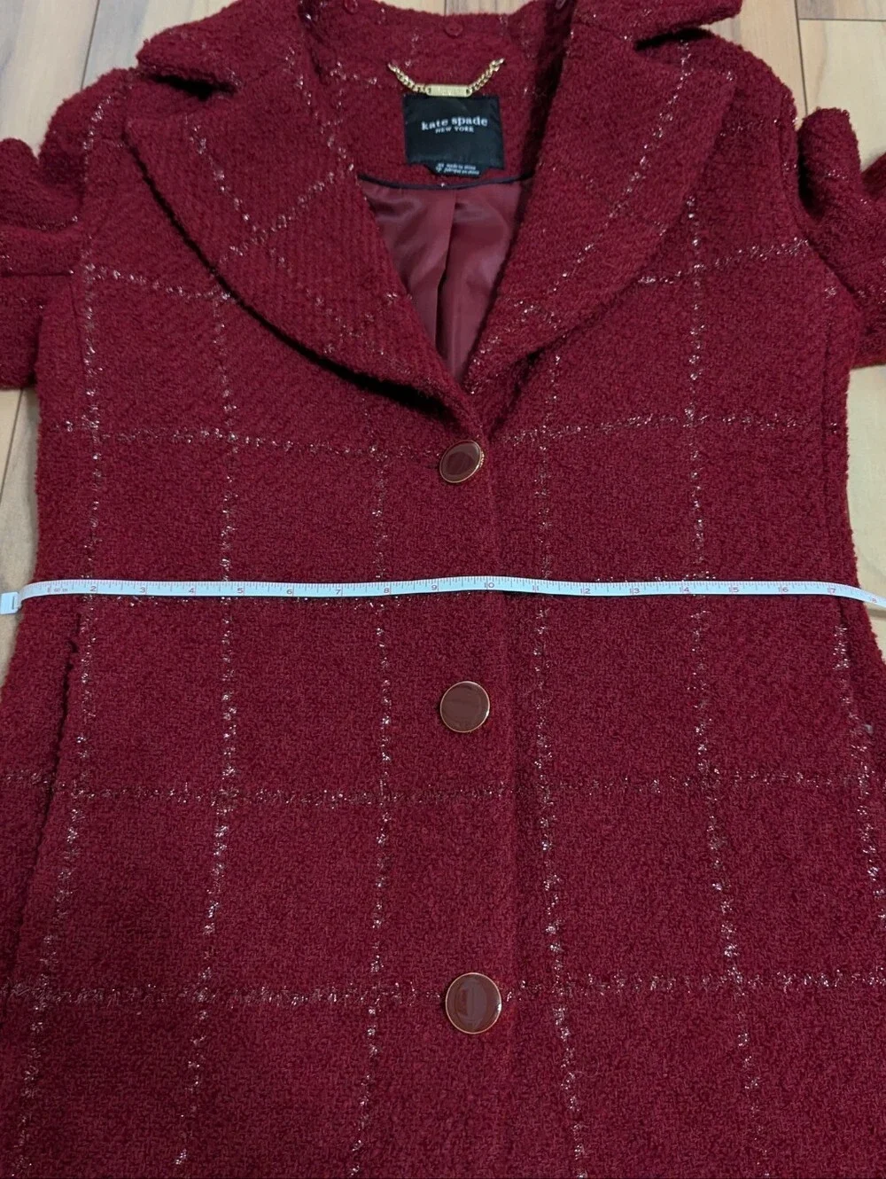 EUC! Kate Spade New York Wool Pea Coat In Dark Red Size XS - Picture 9 of 16